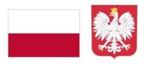 Od lewej: flaga Rzeczypospolitej Polskiej oraz jej godło